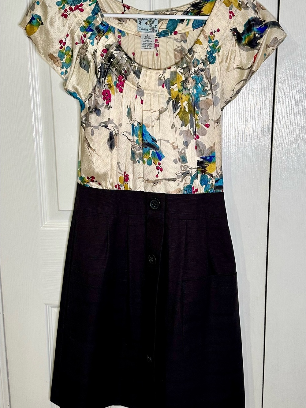 Tabitha by Anthropology Silk Floral Top and Black Skirt Dress | NWT | 4